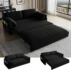 63.8" Futon Sofa Bed Queen Size, Pull Out Bed, 3-in-1 Convertible Sleeper Sofa with Side Pocket, Modern Velvet Futon Couch