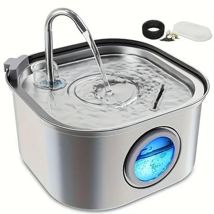 3.2L/108oz Large Capacity Pet Water Fountain 304 Stainless Steel Cat Water Fountain Ultra Quiet Pet Water Dispenser for Cats Dogs Automatic Drinking Bowl with Filter