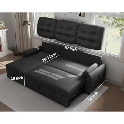 Sectional Sofa Couch, 87" Sleeper Sofa Bed