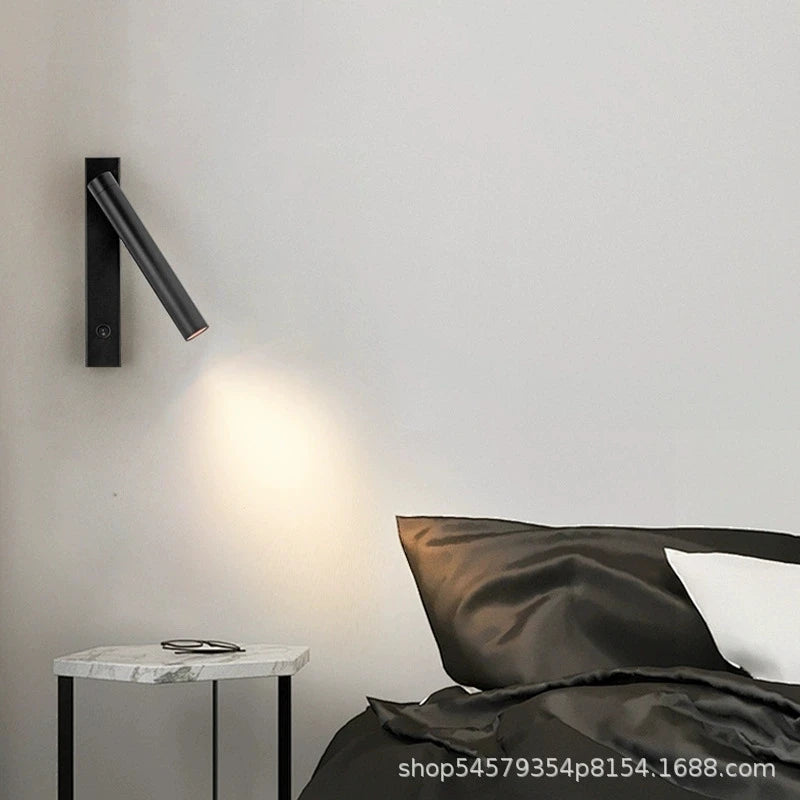 Minimalist Rotatable Wall Sconce with Switch Home Decor. Study Bedroom Bedside Reading Lamp. Spotlight LED Adjustable Angle Wall Lamp