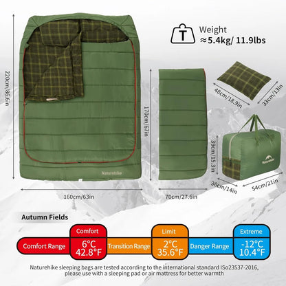 Naturehike Flannel Sleeping Bag Two Person with Pillows for Adults & Couples. All Seasons Camping Hiking Backpacking Sleeping Bag