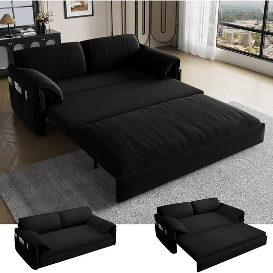 63.8" Futon Sofa Bed Queen Size, Pull Out Bed, 3-in-1 Convertible Sleeper Sofa with Side Pocket, Modern Velvet Futon Couch