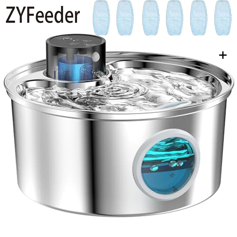 Stainless Steel Wireless Cat Water Fountain. Automatic Pet Drinking with Motion Sensor Water Dispenser Accessories filter