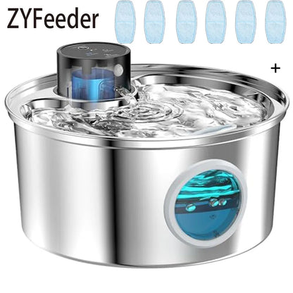 Stainless Steel Wireless Cat Water Fountain. Automatic Pet Drinking with Motion Sensor Water Dispenser Accessories filter
