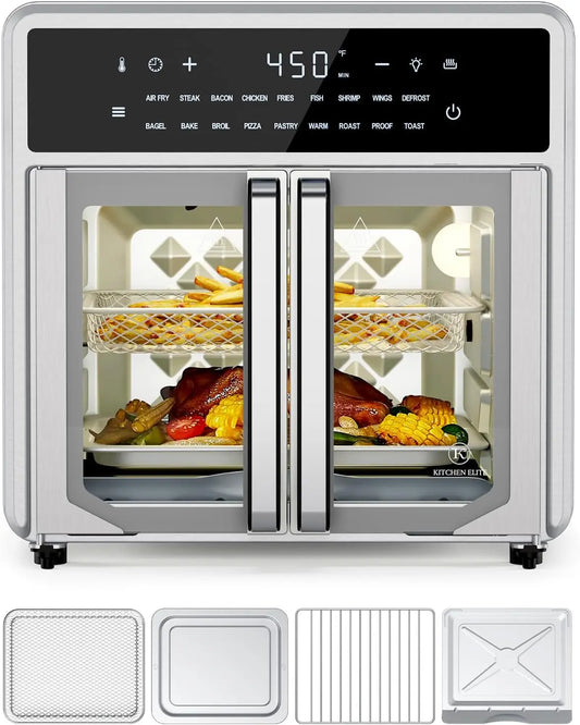 Air Fryer Toaster Oven Combo,15.8Qt Small Counter top French Door Oven