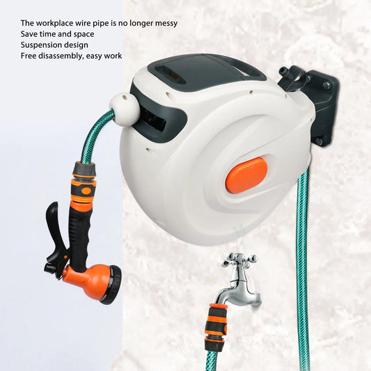 Retractable Garden Hose with Automatic Lock with Sprayer Nozzle for Watering