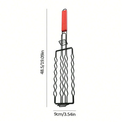 New Removable Hot Dog Grill With Wooden Handle. Sausage Grill Cage Portable Outdoor BBQ Rack