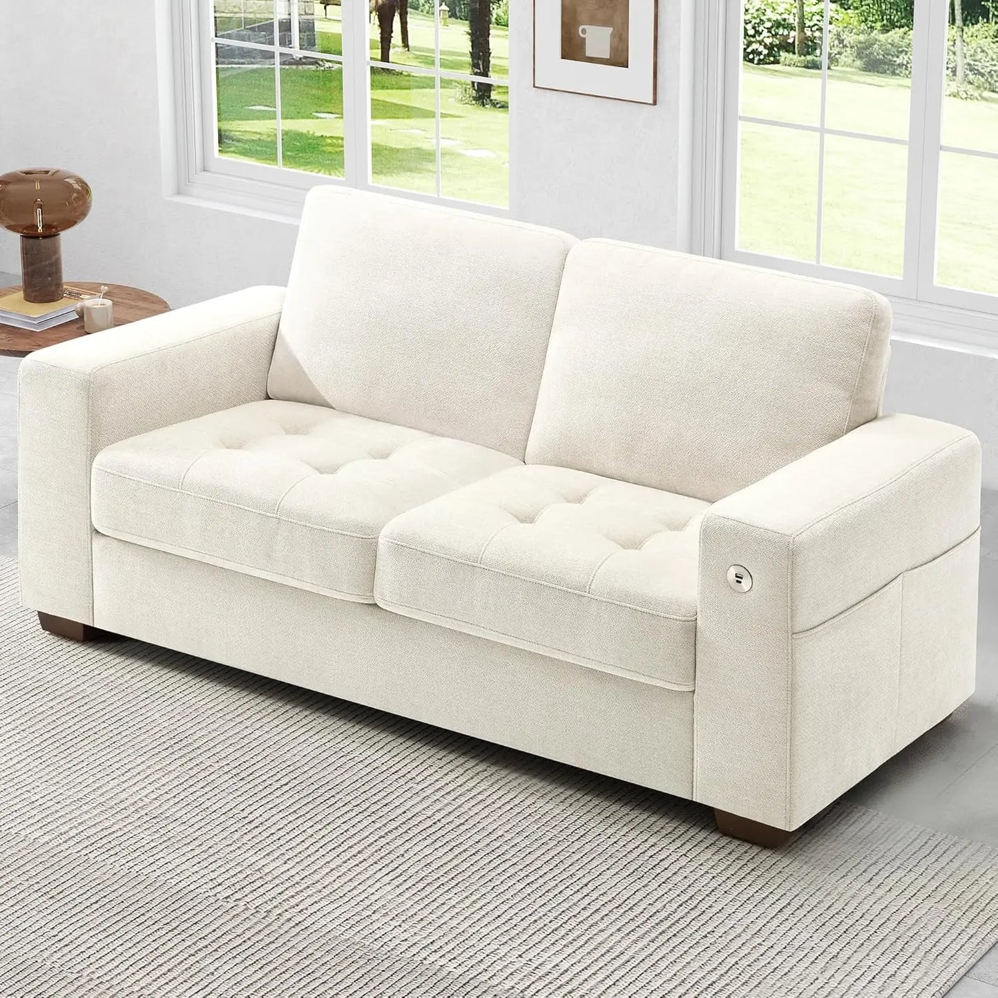 89" Modern Sofa Couch for Living Room, Chenille 3-Seater Couch with Thick Cushions, USB/Type-C Port, Removable Cover