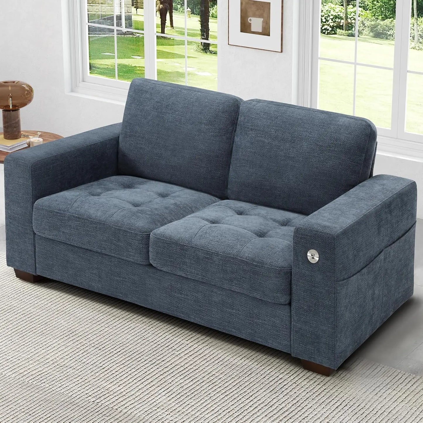89" Modern Sofa Couch for Living Room, Chenille 3-Seater Couch with Thick Cushions, USB/Type-C Port, Removable Cover