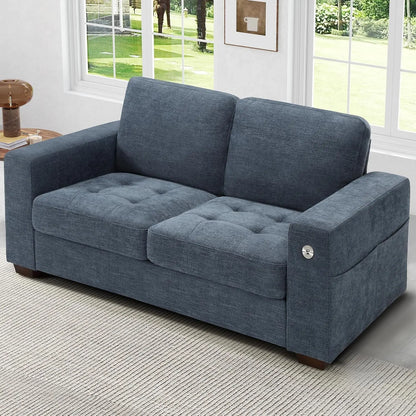 89" Modern Sofa Couch for Living Room, Chenille 3-Seater Couch with Thick Cushions, USB/Type-C Port, Removable Cover