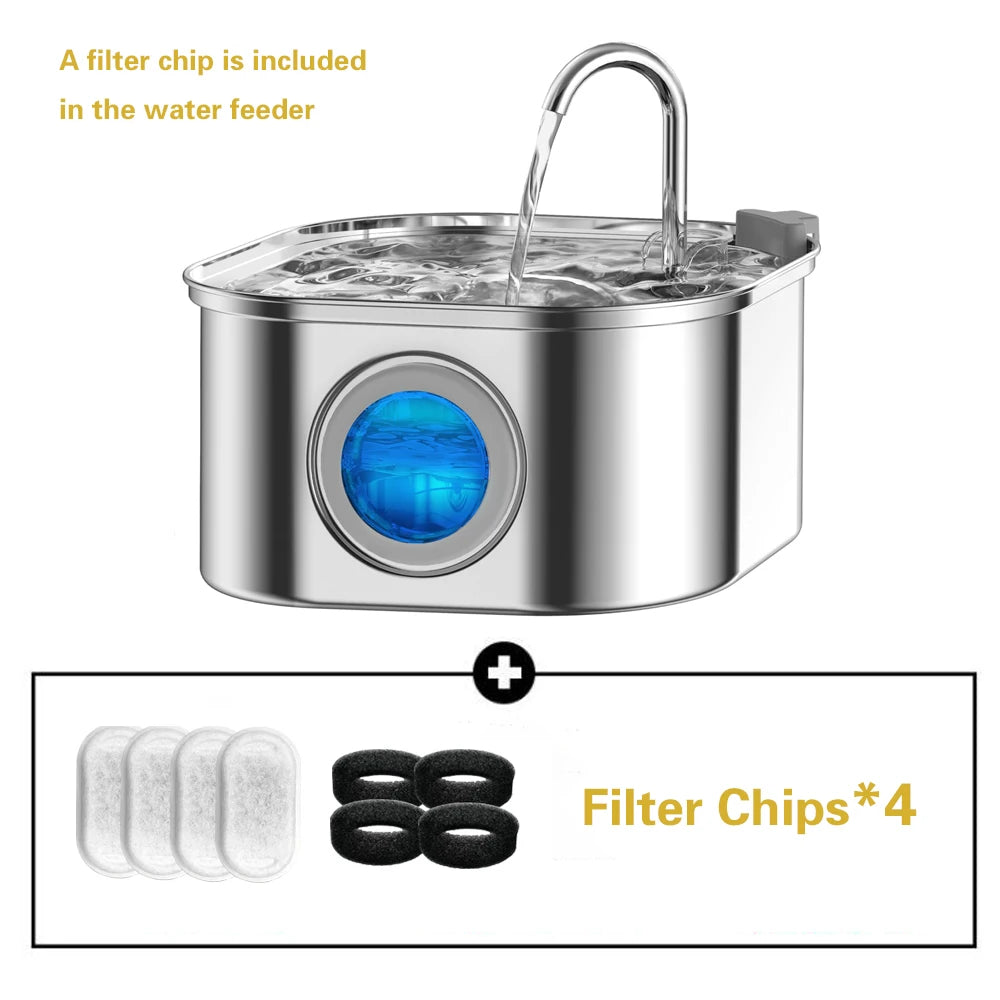 3.2L/108oz Large Capacity Pet Water Fountain 304 Stainless Steel Cat Water Fountain Ultra Quiet Pet Water Dispenser for Cats Dogs Automatic Drinking Bowl with Filter