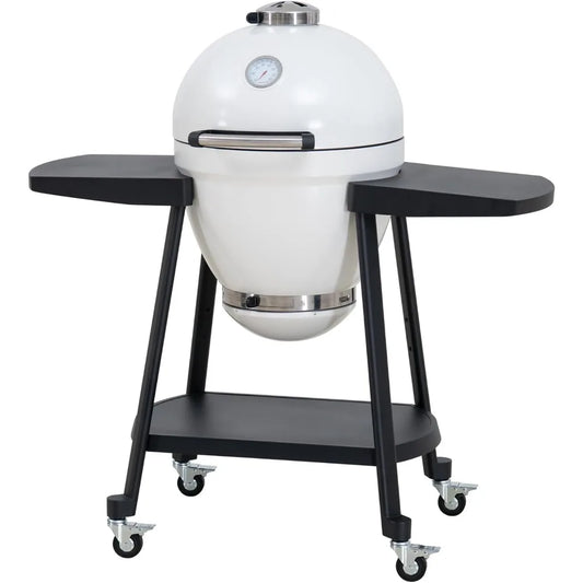 20-Inch Sunjoy Outdoor Kamado Egg Grill with Pizza Stone, Portable BBQ and Smoker in White