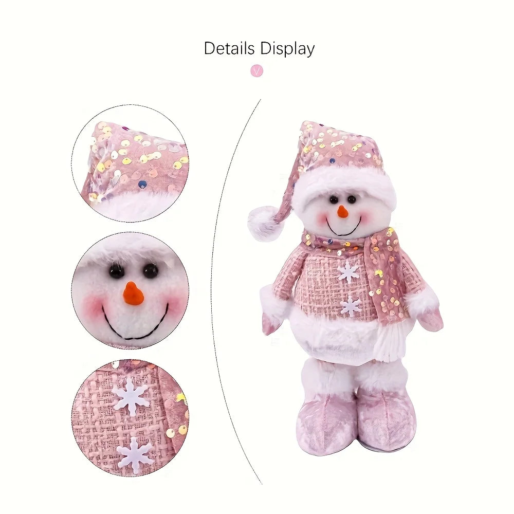 New Enchanting Pink Adjustable-height Snowman Santa Claus and Reindeer Christmas Holiday, Home and Office Decorations