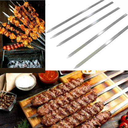 Wide Flat Barbecue Skewers. Stainless Steel Turkish Adana Flat and Paneer Tikka BBQ Kebab Skewers Perfect for Koobideh Kebab