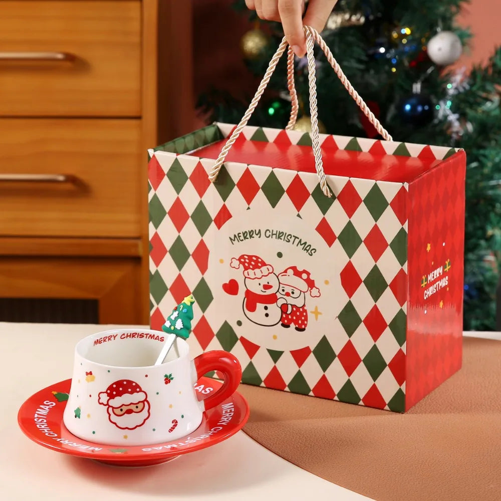 Christmas Gifts % Holiday Gift Set Ceramic Mugs for Coffee, Milk & Tea with Christmas Themed Designs