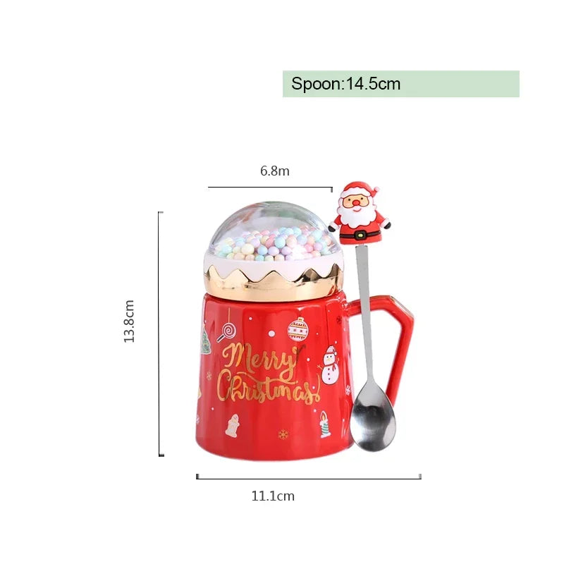 Christmas Mugs with lid and Santa Claus spoon Ceramic Cup for Home or Office.