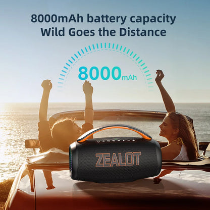 ZEALOT-P12 Speaker 60W Portable Bluetooth Speaker with IPX6 Waterproof, Comfortable handle, Controllable lighting, TF, USB