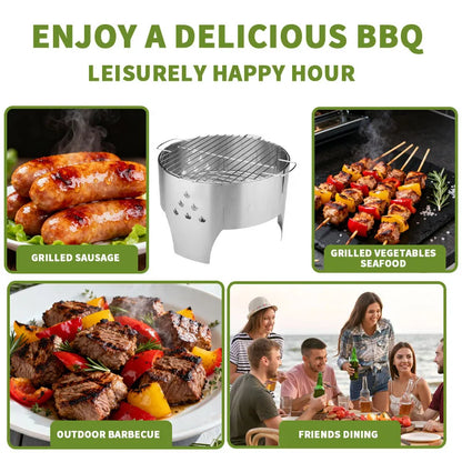 Stainless Steel Barbecue Grill, Outdoor Foldable Grill for Camping. Quick-install Wood Stove Fire Pit for Trekking, Heating & Cooking