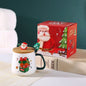 Christmas Themed Santa Reindeer Ceramic Coffee Mug with Lid and Spoon Perfect Holiday Gift
