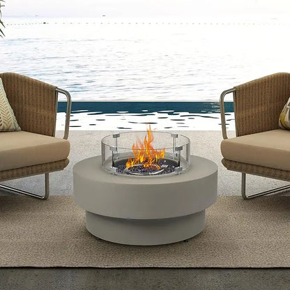 Propane Outdoor Fire Pit Table, Flint & Concrete Look. 32.5-inch Round Patio Propane Fire Table