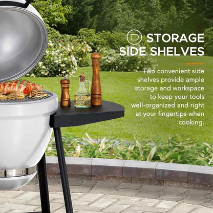 20-Inch Sunjoy Outdoor Kamado Egg Grill with Pizza Stone, Portable BBQ and Smoker in White