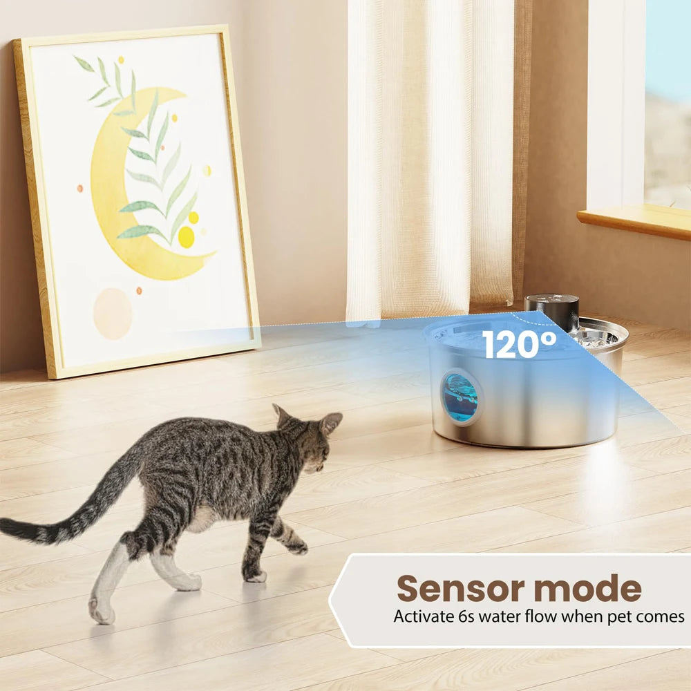 Stainless Steel Wireless Cat Water Fountain. Automatic Pet Drinking with Motion Sensor Water Dispenser Accessories filter