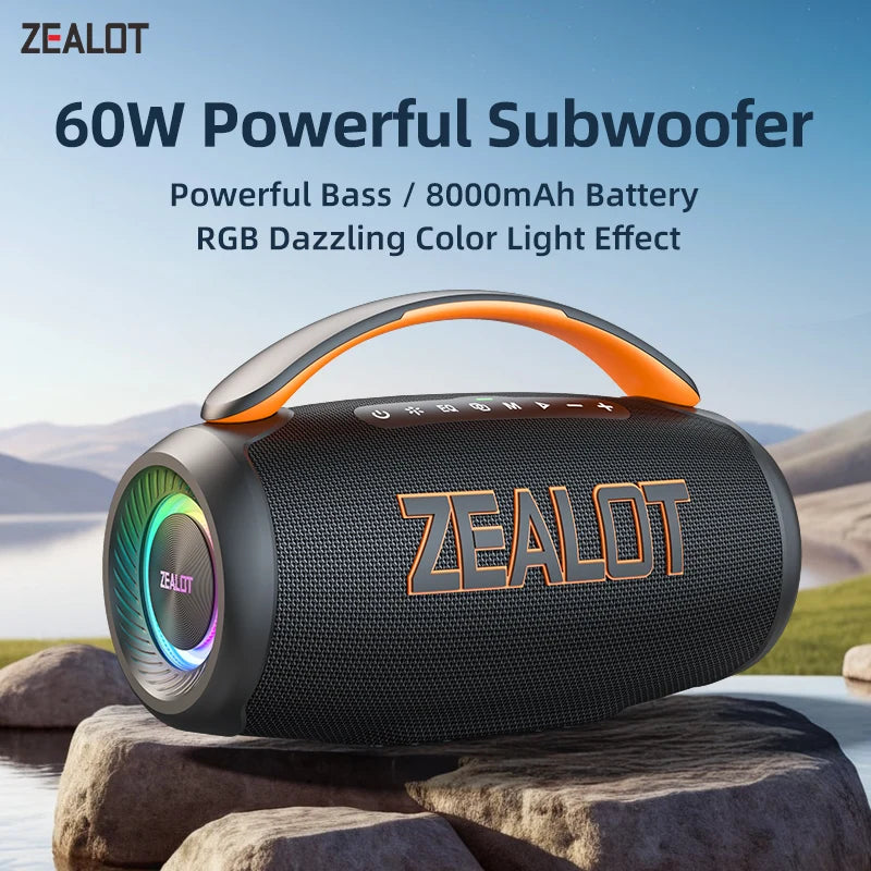 ZEALOT-P12 Speaker 60W Portable Bluetooth Speaker with IPX6 Waterproof, Comfortable handle, Controllable lighting, TF, USB