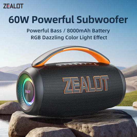 ZEALOT-P12 Speaker 60W Portable Bluetooth Speaker with IPX6 Waterproof, Comfortable handle, Controllable lighting, TF, USB