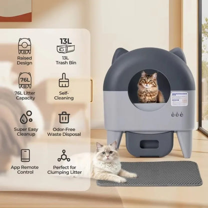 Automatic Cat Litter Box. Extra Large Self Cleaning Litter Box with APP Control, Odor Control for Multi-Cat Compatible