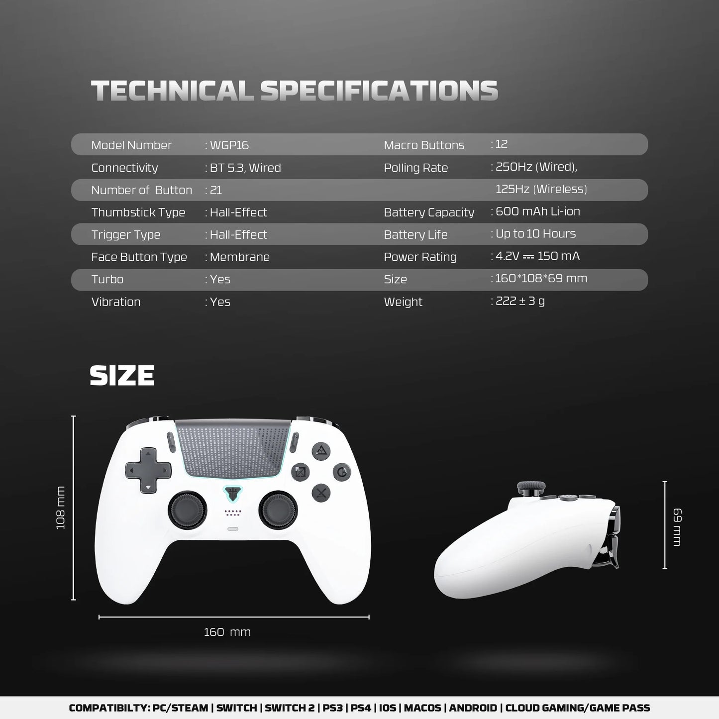 FANTECH NOVA II WGP16 Wireless controller with Hall Joystick and Effect Trigger & Built-in Speaker for PS4 NS2 Gamepad