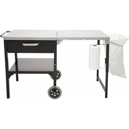Outdoor Table and Grill Stand, Stainless Steel Folding Table with Wheels, 48” x 24” Prep Station  Home BBQ, Tailgates, Cookouts