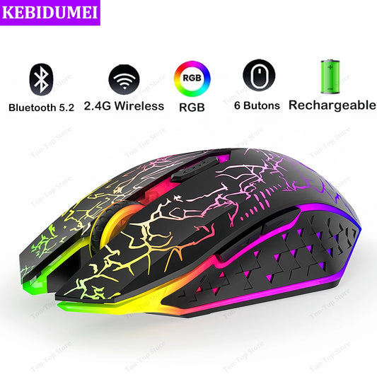 Bluetooth 5.2 Mouse RGB 2.4G Wireless Mouse, Dual-Mode Gaming Silent Mouse For MacBook, Tablets & Laptop / Desktop Computers