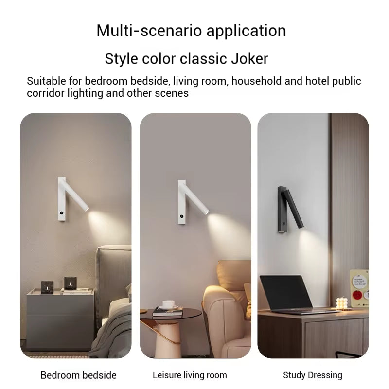 Minimalist Rotatable Wall Sconce with Switch Home Decor. Study Bedroom Bedside Reading Lamp. Spotlight LED Adjustable Angle Wall Lamp