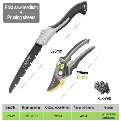 AIRAJ Plant Trim Garden Pruning Shears, Garden Scissor Tool Branch Shear Orchard Folding Saw Set