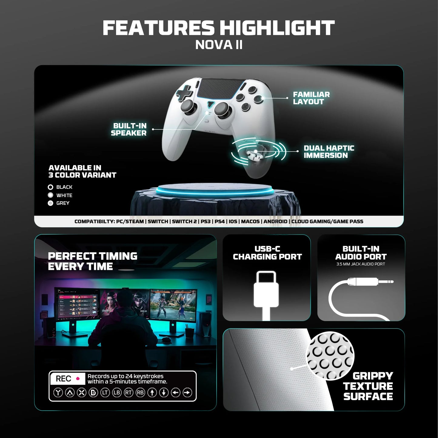 FANTECH NOVA II WGP16 Wireless controller with Hall Joystick and Effect Trigger & Built-in Speaker for PS4 NS2 Gamepad