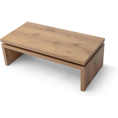 Wood Coffee Table, Mid Century Modern Simple Living Room Table, Farmhouse Rectangle Center Tables with Natural Solid Firwood