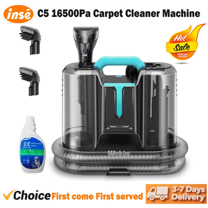 TASVAC C5 16500Pa Powerful Portable Carpet Cleaner Machine. Lightweight with Dual Tanks for Pet Stains Sofa Car Stain Cleaning