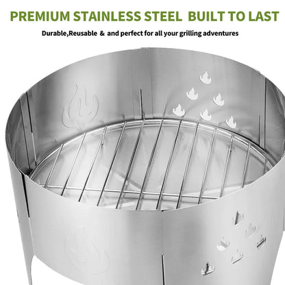 Stainless Steel Barbecue Grill, Outdoor Foldable Grill for Camping. Quick-install Wood Stove Fire Pit for Trekking, Heating & Cooking