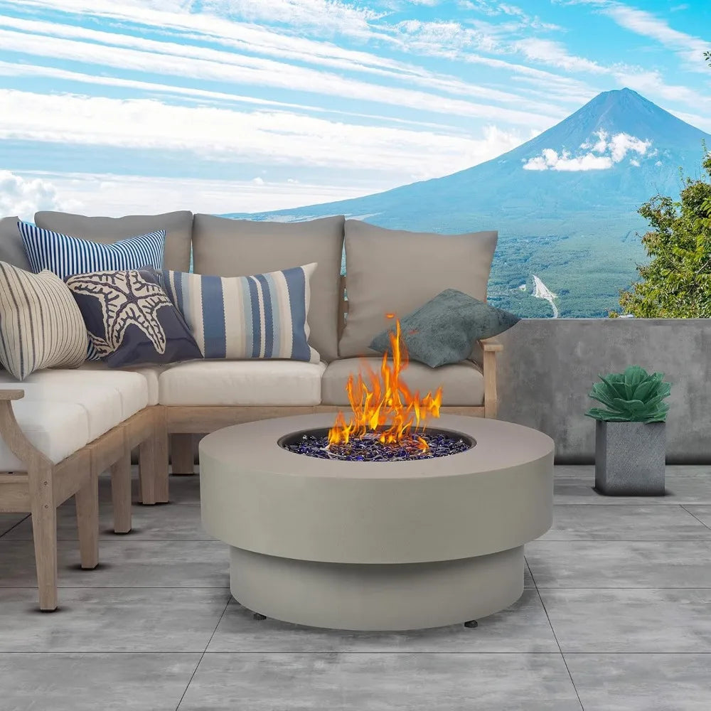 Propane Outdoor Fire Pit Table, Flint & Concrete Look. 32.5-inch Round Patio Propane Fire Table