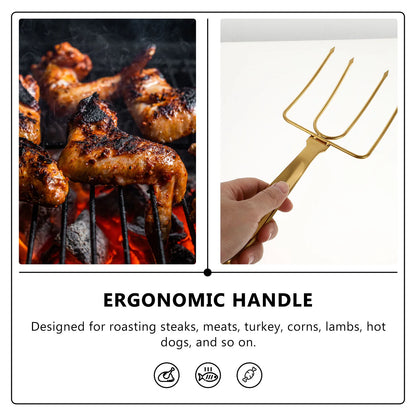 1pc Stainless Steel Bbq Fork Long Handle. Ergonomic Grip for Roasting & Skewer For Turkey, Chicken & Lamb Steak. Outdoor Grilling Camping