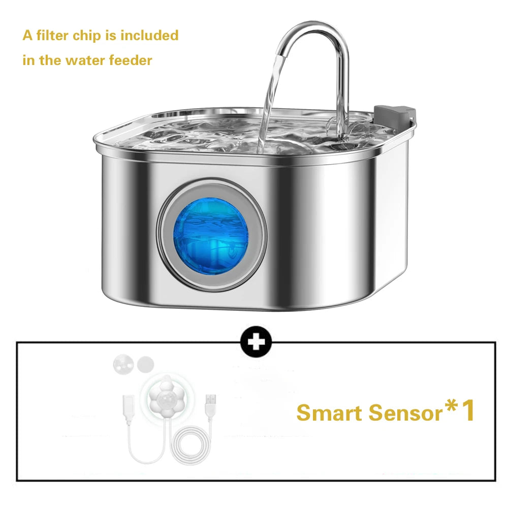 3.2L/108oz Large Capacity Pet Water Fountain 304 Stainless Steel Cat Water Fountain Ultra Quiet Pet Water Dispenser for Cats Dogs Automatic Drinking Bowl with Filter