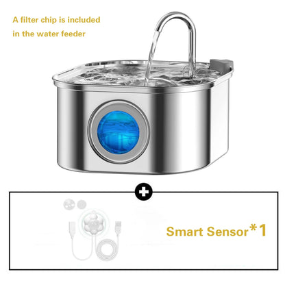 3.2L/108oz Large Capacity Pet Water Fountain 304 Stainless Steel Cat Water Fountain Ultra Quiet Pet Water Dispenser for Cats Dogs Automatic Drinking Bowl with Filter