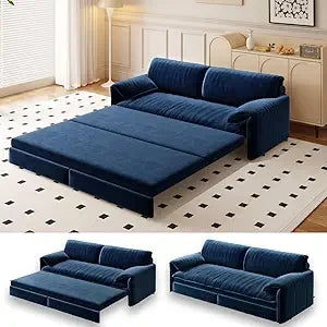 63.8" Futon Sofa Bed Queen Size, Pull Out Bed, 3-in-1 Convertible Sleeper Sofa with Side Pocket, Modern Velvet Futon Couch