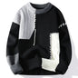 2025 Fall Winter Warm Men Sweaters, Korean Style with Patchwork Pullovers Round Neck Knitted Sweater