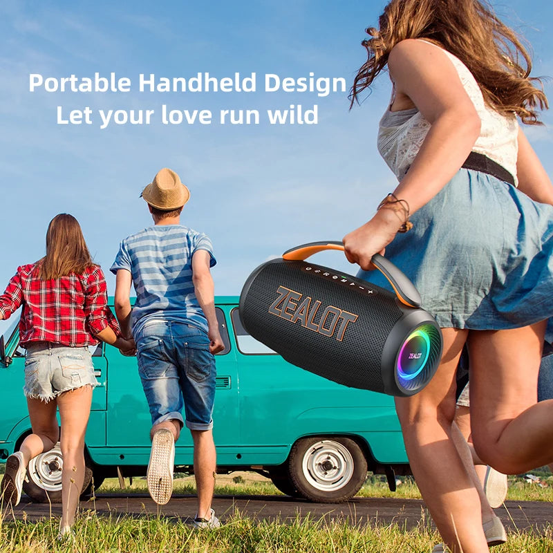 ZEALOT-P12 Speaker 60W Portable Bluetooth Speaker with IPX6 Waterproof, Comfortable handle, Controllable lighting, TF, USB