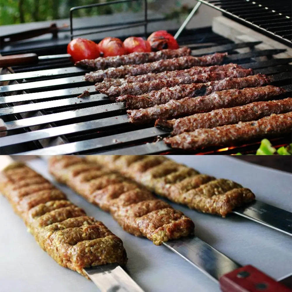 60cm 23.6'' Large BBQ Grills Skewers. Long Handle Barbecue Fork. Stainless Steel Brazilian Style Shish Kebab Turkish BBQ Skewer