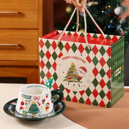 Christmas Gifts % Holiday Gift Set Ceramic Mugs for Coffee, Milk & Tea with Christmas Themed Designs