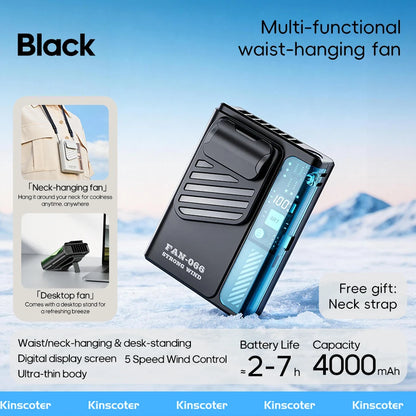 New Outdoor Hanging Waist Fan 4000mAh USB Multi-functional Mini Cooling Fan with 5 Level Fan Speed