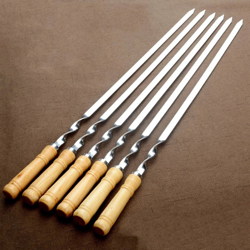 55cm Large Barbecue Skewer. Reusable Stainless Steel BBQ Kebab Stick with Wooden Handle. Outdoor Camping Picnic Tools Cooking Tool