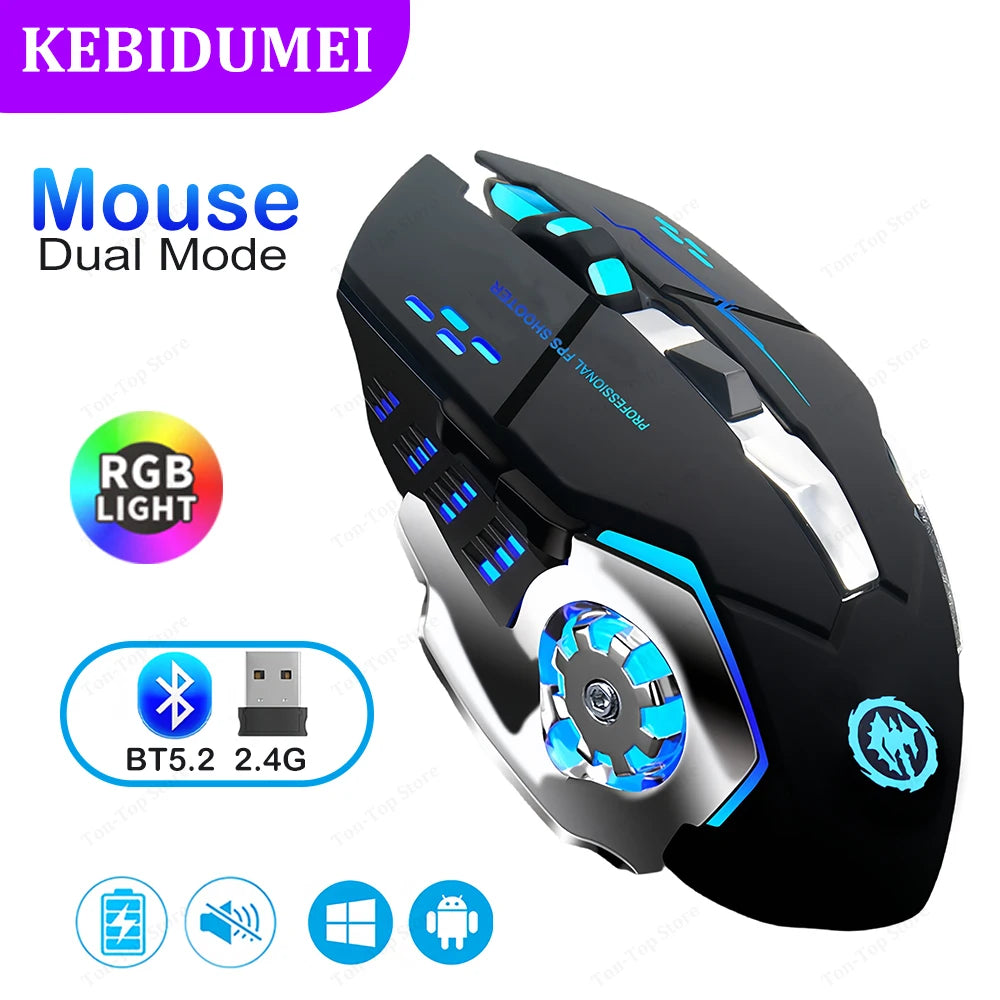RGB Dual-Mode Bluetooth 5.2 Mouse 2.4G Wireless Mouse. Gaming Mouse for Laptop or Desktop